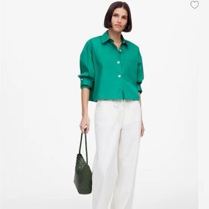 Madewell Poplin Straight-Hem Shirt - Verdant Green Button Down Shirt - XS
